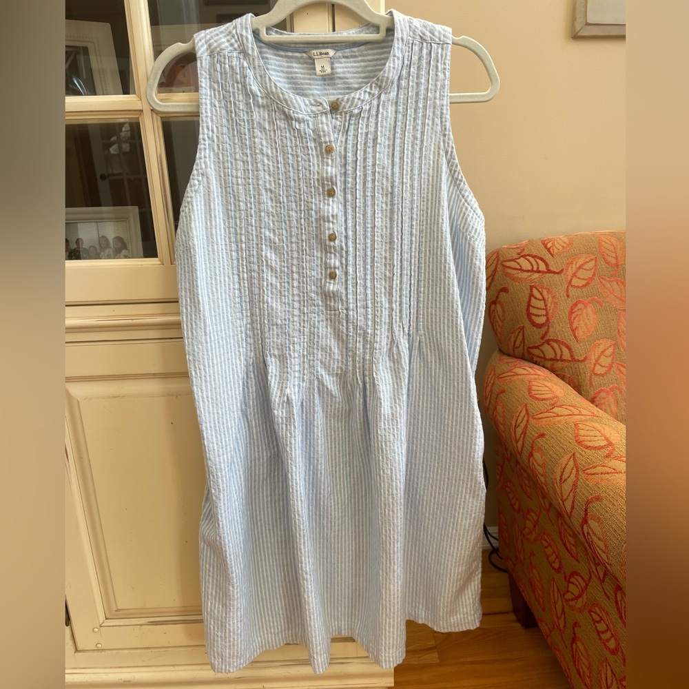 L.L. Bean Blue/White Stripe Sleeveless Dress-Medium